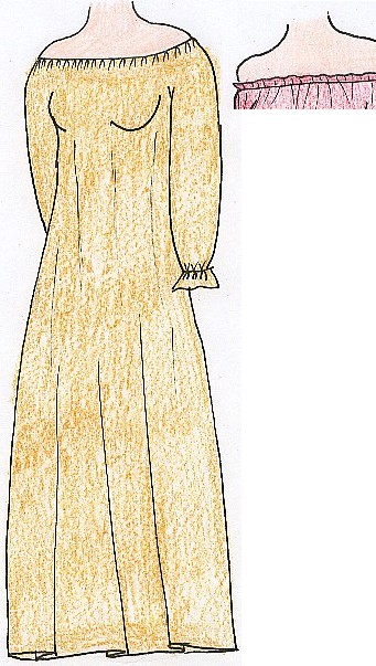 Drawing of chemises showing long chemise